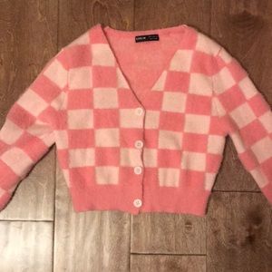 Shein Women’s Size M Fuzzy Checkerboard Cropped Cardigan